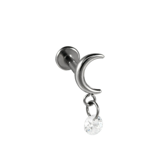 Titanium Alloy Heartshaped Lip Piercing Decoration With Moon Chain And Zirconium Plating Fashion Style