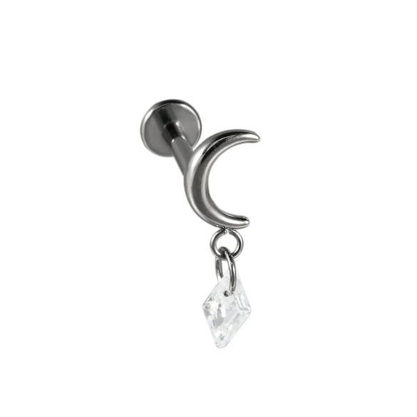 Titanium Alloy Heartshaped Lip Piercing Decoration With Moon Chain And Zirconium Plating Fashion Style
