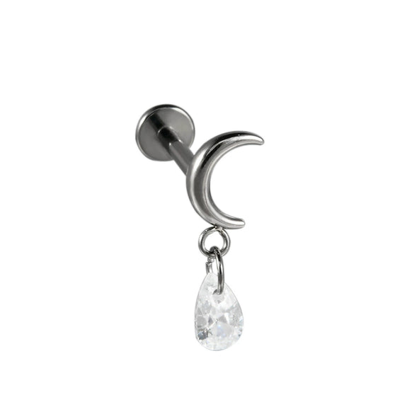 Titanium Alloy Heartshaped Lip Piercing Decoration With Moon Chain And Zirconium Plating Fashion Style