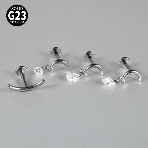 Titanium Alloy Heartshaped Lip Piercing Decoration With Moon Chain And Zirconium Plating Fashion Style