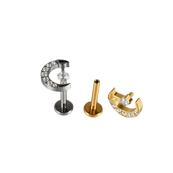 Titanium Alloy Heartshaped Lip Piercing Decoration With Moon Chain And Zirconium Plating Fashion Style