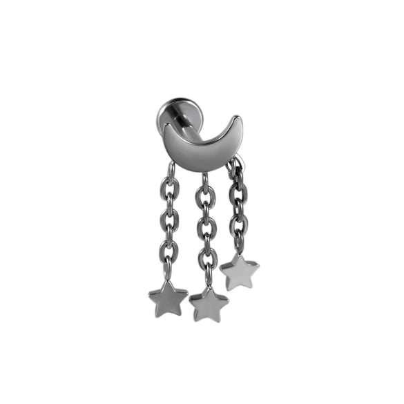 Titanium Alloy Heartshaped Lip Piercing Decoration With Moon Chain And Zirconium Plating Fashion Style