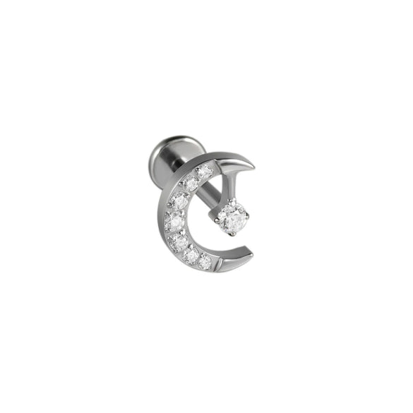 Titanium Alloy Heartshaped Lip Piercing Decoration With Moon Chain And Zirconium Plating Fashion Style