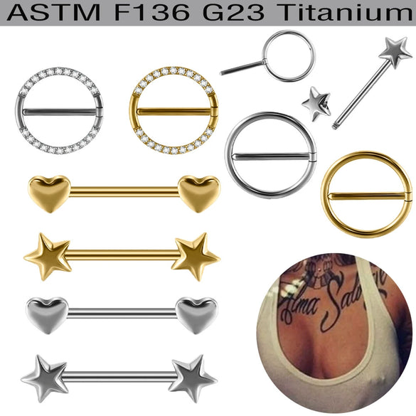 Titanium Alloy Heartshaped Pintype Nipple Ring Electroplated Piercing Jewelry