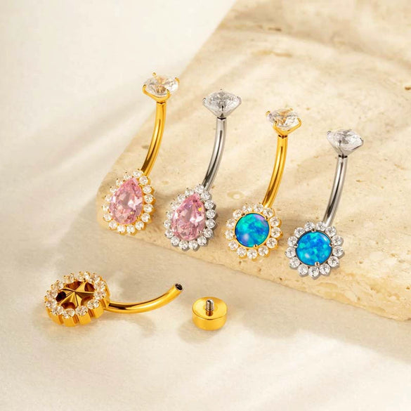 Titanium Alloy Inlaid Zirconium Flower Navel Nail Women's Fashion Abdominal Piercing Jewelry