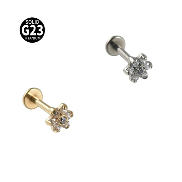 Titanium Alloy Lip Ring And Piercing Earrings With Flower Cross Arrow Pattern And Electroplating Treatment
