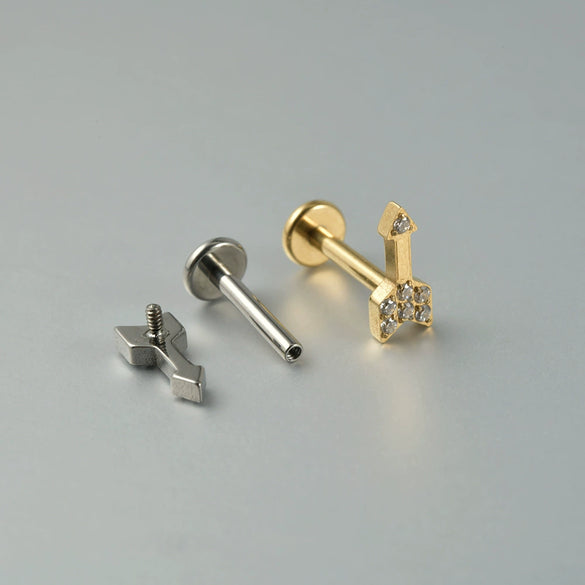 Titanium Alloy Lip Ring And Piercing Earrings With Flower Cross Arrow Pattern And Electroplating Treatment