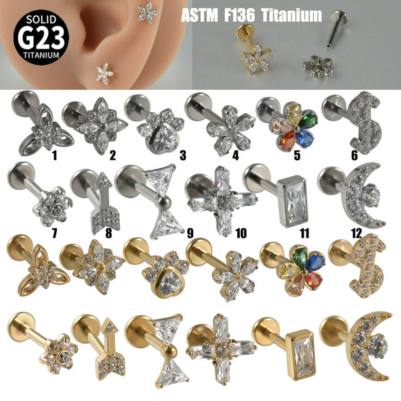 Titanium Alloy Lip Ring And Piercing Earrings With Flower Cross Arrow Pattern And Electroplating Treatment