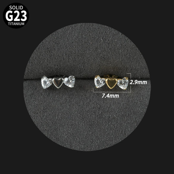 Titanium Alloy Love Water Drop Puncture Earrings With Heart Shape And Inlaid Zircon Electroplated