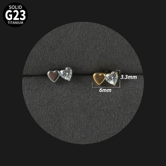 Titanium Alloy Love Water Drop Puncture Earrings With Heart Shape And Inlaid Zircon Electroplated