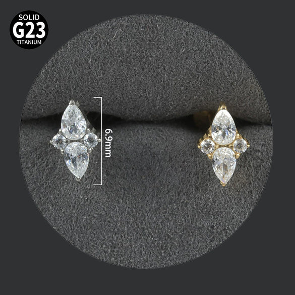 Titanium Alloy Piercing Earrings With Water Drop Rhombus Heart Crown Shape Inlaid Zircon And Electroplating Treatment