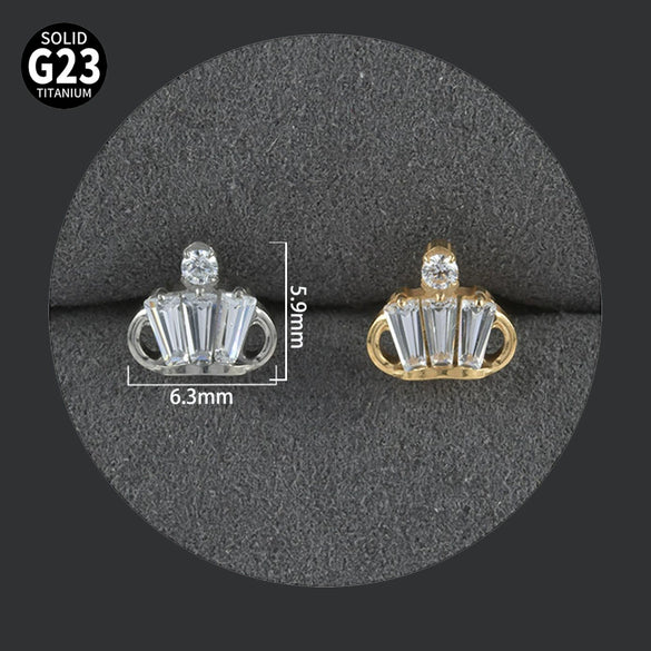 Titanium Alloy Piercing Earrings With Water Drop Rhombus Heart Crown Shape Inlaid Zircon And Electroplating Treatment