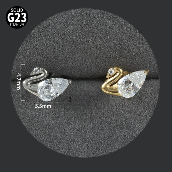 Titanium Alloy Piercing Earrings With Water Drop Rhombus Heart Crown Shape Inlaid Zircon And Electroplating Treatment