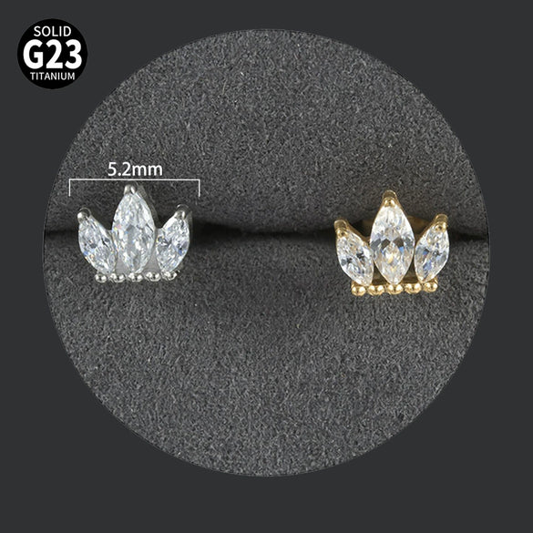 Titanium Alloy Piercing Earrings With Water Drop Rhombus Heart Crown Shape Inlaid Zircon And Electroplating Treatment