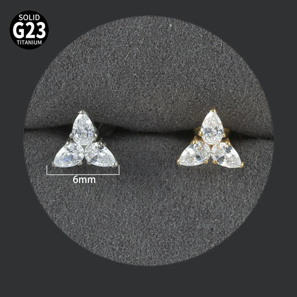 Titanium Alloy Piercing Earrings With Water Drop Rhombus Heart Crown Shape Inlaid Zircon And Electroplating Treatment