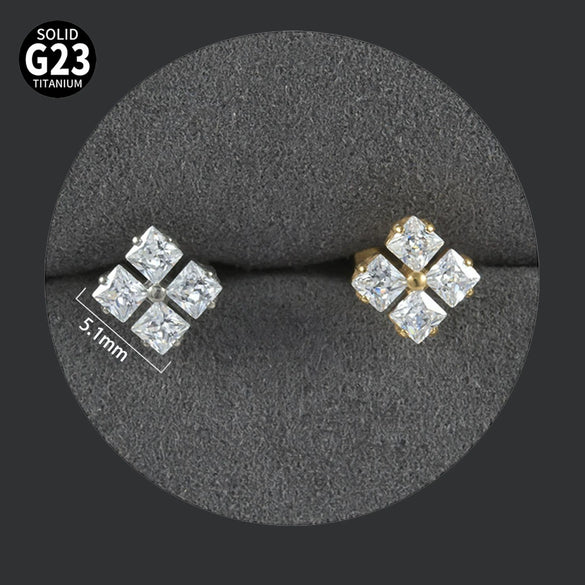 Titanium Alloy Piercing Earrings With Water Drop Rhombus Heart Crown Shape Inlaid Zircon And Electroplating Treatment