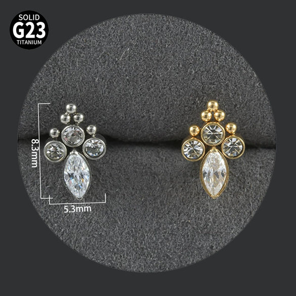 Titanium Alloy Piercing Earrings With Water Drop Rhombus Heart Crown Shape Inlaid Zircon And Electroplating Treatment