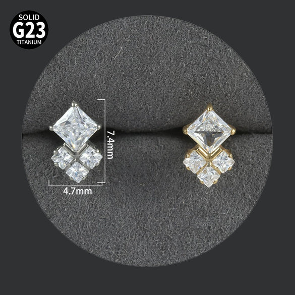 Titanium Alloy Piercing Earrings With Water Drop Rhombus Heart Crown Shape Inlaid Zircon And Electroplating Treatment