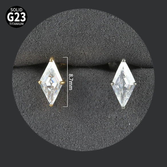 Titanium Alloy Piercing Earrings With Water Drop Rhombus Heart Crown Shape Inlaid Zircon And Electroplating Treatment