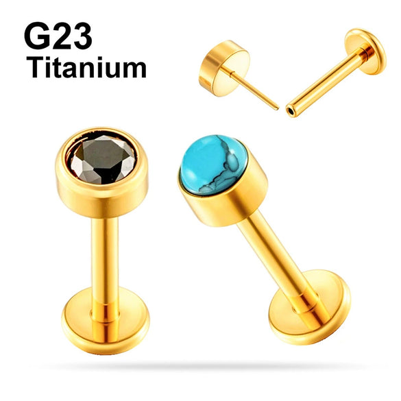 Titanium Alloy Piercing Jewelry Geometric Style Electroplated With Blue Zircon For Unisex