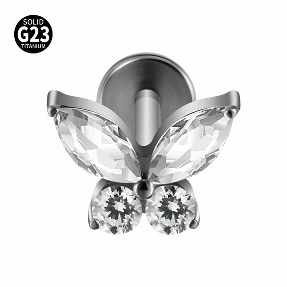Titanium Alloy Zircon Butterfly Insect Shape Earring And Lip Nail For Unisex