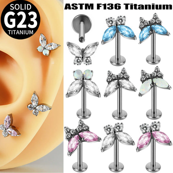 Titanium Alloy Zircon Butterfly Insect Shape Earring And Lip Nail For Unisex