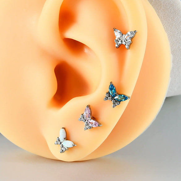 Titanium Alloy Zircon Butterfly Insect Shape Earring And Lip Nail For Unisex