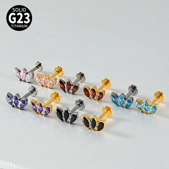 Titanium Electroplated Unisex Horse Eye Zircon Earrings And Inner Tooth Ear Bone Nail Earrings