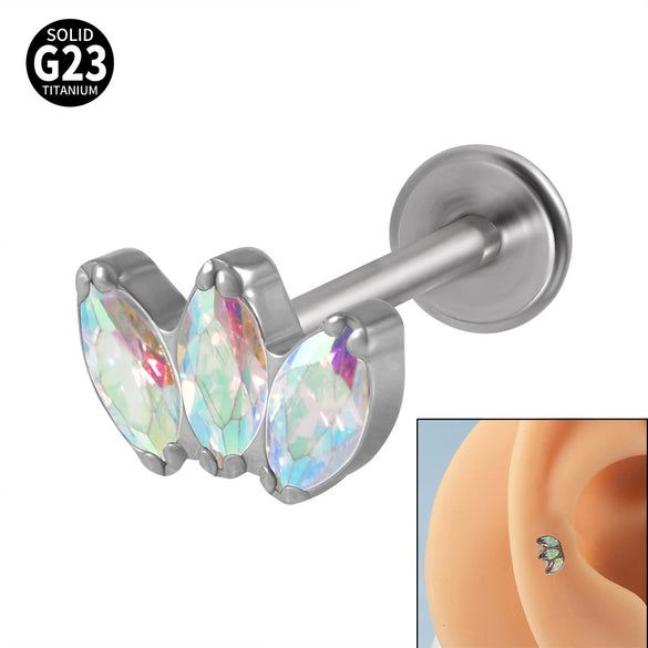 Titanium Electroplated Unisex Horse Eye Zircon Earrings And Inner Tooth Ear Bone Nail Earrings