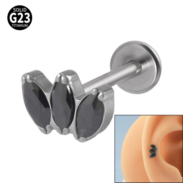 Titanium Electroplated Unisex Horse Eye Zircon Earrings And Inner Tooth Ear Bone Nail Earrings