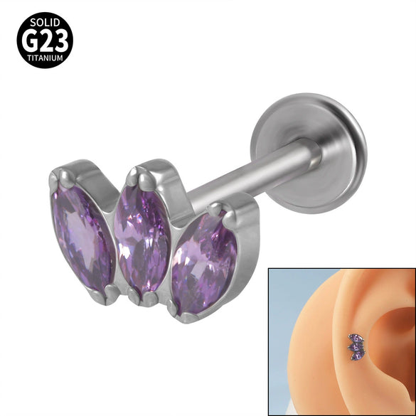 Titanium Electroplated Unisex Horse Eye Zircon Earrings And Inner Tooth Ear Bone Nail Earrings