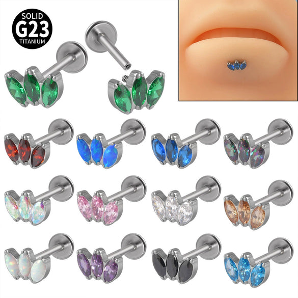 Titanium Electroplated Unisex Horse Eye Zircon Earrings And Inner Tooth Ear Bone Nail Earrings