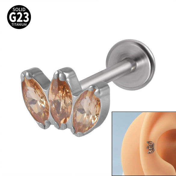 Titanium Electroplated Unisex Horse Eye Zircon Earrings And Inner Tooth Ear Bone Nail Earrings