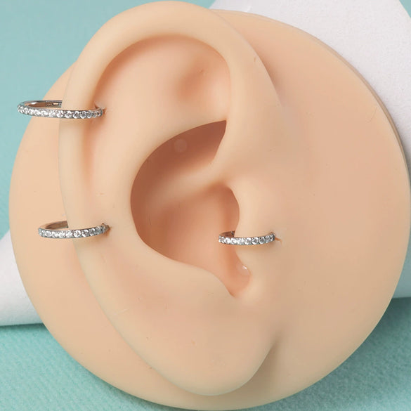 Titanium Geometric Carved Zircon Nose Ring Polishing Unisex Piercing Nose Ornament Ear Bone Ring