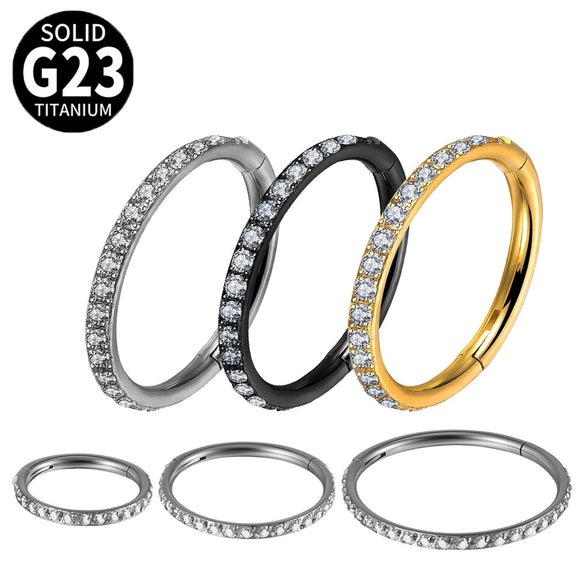 Titanium Geometric Carved Zircon Nose Ring Polishing Unisex Piercing Nose Ornament Ear Bone Ring