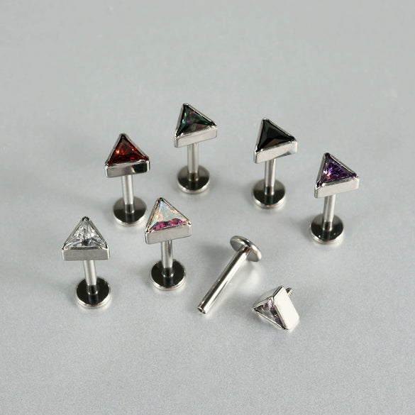 Titanium Geometric Polishing Triangle Zircon Ear Bone Nail And Lip Ring For Unisex