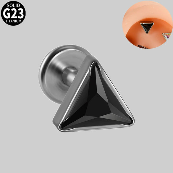 Titanium Geometric Polishing Triangle Zircon Ear Bone Nail And Lip Ring For Unisex