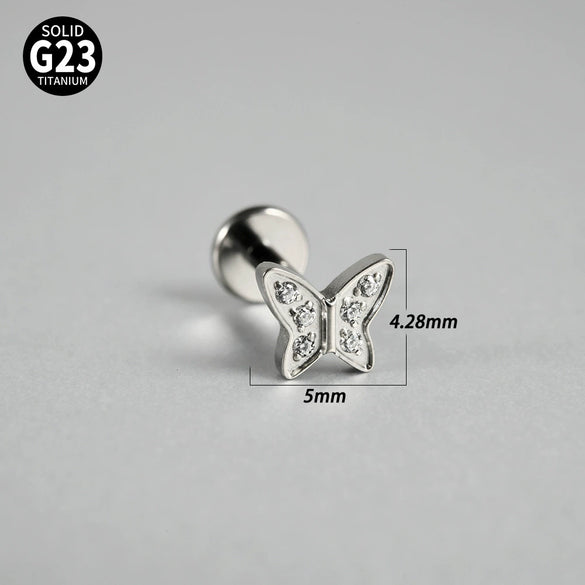 Titanium Inner Tooth Lip Nail And Lip Ring Jewelry With Geometric Pattern And Electroplating Butterfly And Dog Footprint Inlaid Zircon
