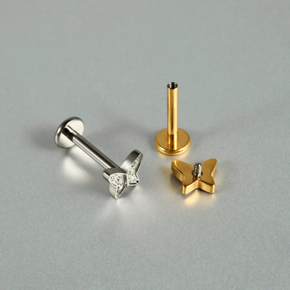 Titanium Inner Tooth Lip Nail And Lip Ring Jewelry With Geometric Pattern And Electroplating Butterfly And Dog Footprint Inlaid Zircon