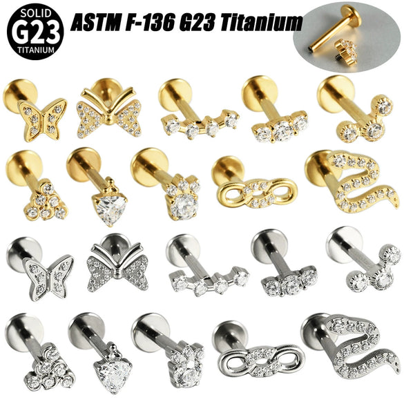 Titanium Inner Tooth Lip Nail And Lip Ring Jewelry With Geometric Pattern And Electroplating Butterfly And Dog Footprint Inlaid Zircon