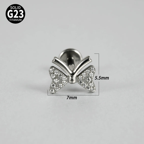 Titanium Inner Tooth Lip Nail And Lip Ring Jewelry With Geometric Pattern And Electroplating Butterfly And Dog Footprint Inlaid Zircon