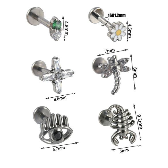 Titanium Insects Pattern Threadless Insert Earrings With Electroplating