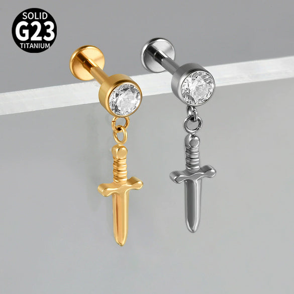Titanium Jewelry With Geometric Style Electroplated Sword Pendant And Piercing Accessories