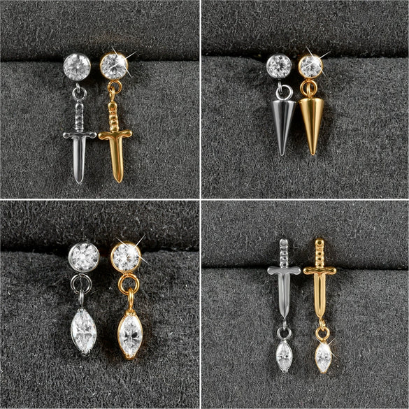 Titanium Jewelry With Geometric Style Electroplated Sword Pendant And Piercing Accessories