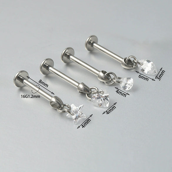 Titanium Lip Nail Ear Bone Nail Fashion Piercing Earrings With Serpentine Pattern And Zircon Design