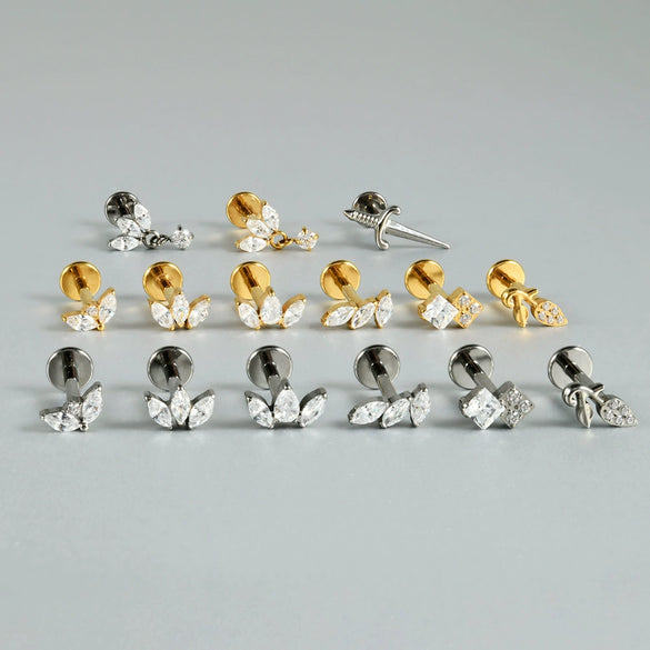 Titanium Lip Nail Ear Nail Puncture Decoration With Tshaped Rod And The Crown Pattern Electroplated