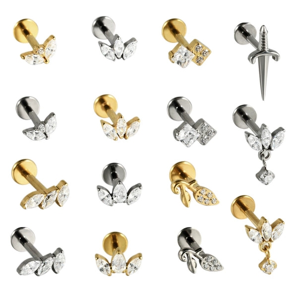Titanium Lip Nail Ear Nail Puncture Decoration With Tshaped Rod And The Crown Pattern Electroplated