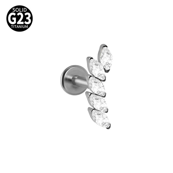 Titanium Lip Ring And Ear Nail Jewelry With Geometric Pattern And Zircon Design