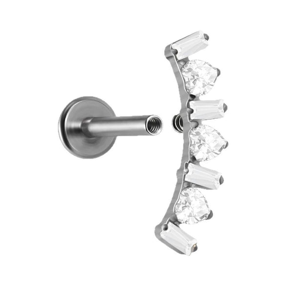 Titanium Lip Ring And Ear Nail Jewelry With Geometric Pattern And Zircon Design