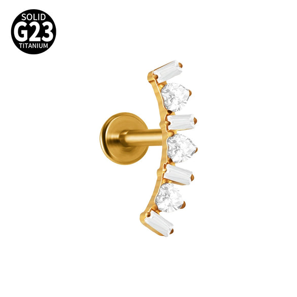 Titanium Lip Ring And Ear Nail Jewelry With Geometric Pattern And Zircon Design